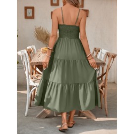 Elegant Mint Green Ruched Spaghetti Strap Maxi Dress for Women - Sleeveless, Cinched Waist, Flowy Vacation Style, Perfect for Spring/Summer, Spaghetti Suspender Dress