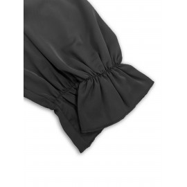 Women's Elegant Black -Line Dress with Collar & Ruffled Short Sleeves - Fitted Waist Short Length (bove Knee) Long Dress, Machine Washable -Season Formal/Casual Wear, Bow Tie Closure - Tailored for Weddings & Office ttire, Black Dresses For Women, Long Sleeve Dresses For Women, Dresses For Women Elegant Classy, Black Dresses For Women Elegant Classy, Fall Dresses For Women, High Neck Dress For Women, Blouse For Women, Party Dresses For Women, Dresses For Women Winter, Dresses