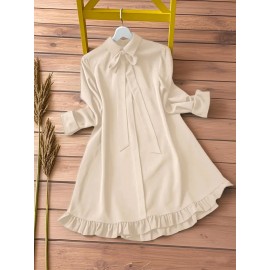 Women's Elegant Black -Line Dress with Collar & Ruffled Short Sleeves - Fitted Waist Short Length (bove Knee) Long Dress, Machine Washable -Season Formal/Casual Wear, Bow Tie Closure - Tailored for Weddings & Office ttire, Black Dresses For Women, Long Sleeve Dresses For Women, Dresses For Women Elegant Classy, Black Dresses For Women Elegant Classy, Fall Dresses For Women, High Neck Dress For Women, Blouse For Women, Party Dresses For Women, Dresses For Women Winter, Dresses