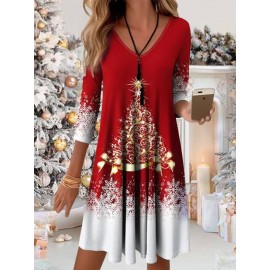 Women's Elegant Long Sleeve Christmas Party Dress - Winter Formal Gown with Flowing Dress, Machine Washable Holiday Attire for Xmas Weddings & New Year's Eve Events, Autumn/Winter Wedding Dress for home Celebrations