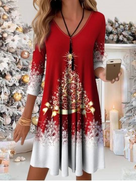 Women's Elegant Long Sleeve Christmas Party Dress - Winter Formal Gown with Flowing Dress, Machine Washable Holiday Attire for Xmas Weddings & New Year's Eve Events, Autumn/Winter Wedding Dress for home Celebrations