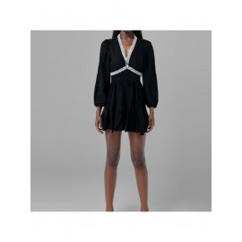 Women's Elegant Lace V-Neck Short Dress with Fitted Bodice & Flared - Mid-Length Wedding Guest Dress, Prom Dress, Special Occasion Outfit - Machine Washable (No underwire for)