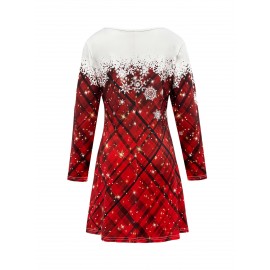 Christmas Autumn and Winter Fashion New Party | Ladies' Elegant Dress, Classic Red Checkered Pattern Thin Women'S Dress, Crew Neck, Perfect for Commuting and Parties
