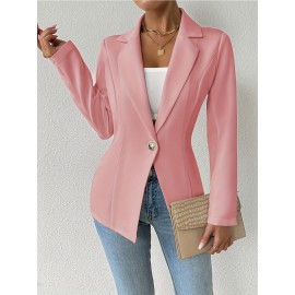 Women'S Elegant Oversized Tailored Blazer Jacket - Solid Color Winter Warmth Long Sleeve Single-Breasted Button Front Closure, Structured Loose Fit Casual to Formal Coat for Office, Business & Casual Attire - Versatile All-Season Outerwear (Autumn/W
