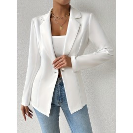 Women'S Elegant Oversized Tailored Blazer Jacket - Solid Color Winter Warmth Long Sleeve Single-Breasted Button Front Closure, Structured Loose Fit Casual to Formal Coat for Office, Business & Casual Attire - Versatile All-Season Outerwear (Autumn/W