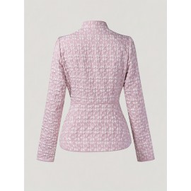 Women'S Elegant Pink Jacquard Coat - Chic Office to Party Outfit, All-Season Formal & Casual Outerwear, Button Front Closure, Structured Fit for Christmas, New Year, Everyday Special Events - Women'S Fashion Coat, Christmas Attire