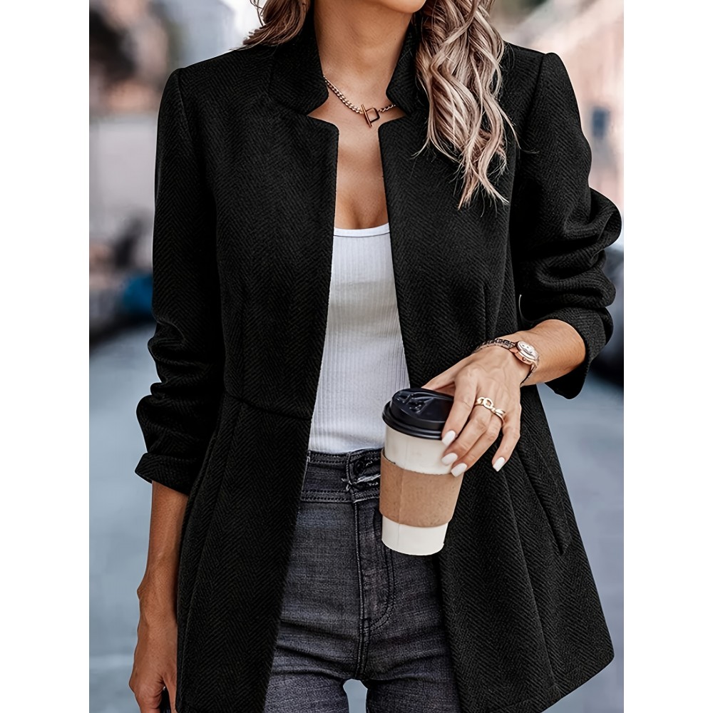 Women'S Elegant Thick Winter Coat - Self-Cleaning Jacquard Patchwork Striped Blazer, Loose-Fit Long Sleeve Single-Button Closure, Warm Casual to Formal Outerwear for Fall & Winter, Durable & Easy-Care (No Ironing) - Versatile for Jeans & Dresses