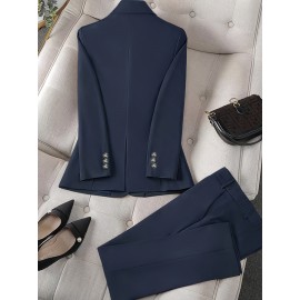 Solid Color Single Button Long Sleeve Single-Breasted Waistcoat Suit Pants Two-Piece Set