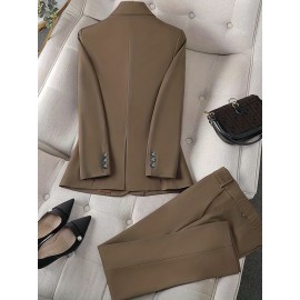 Solid Color Single Button Long Sleeve Single-Breasted Waistcoat Suit Pants Two-Piece Set