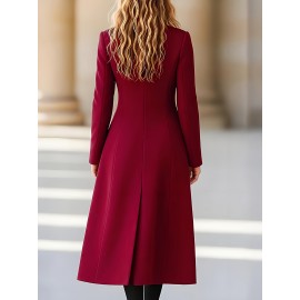 Women's Elegant Double Breasted Long Coat - Double-Sided Winter Jacket, H-Silhouette Solid Color Button Front Closure for, Weddings & Special Occasions (All-Season Hand Washable Outerwear)