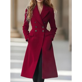 Women's Elegant Double Breasted Long Coat - Double-Sided Winter Jacket, H-Silhouette Solid Color Button Front Closure for, Weddings & Special Occasions (All-Season Hand Washable Outerwear)