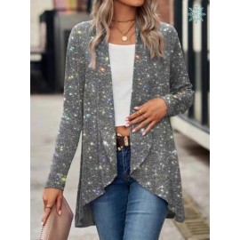 Women's Sparkling Sequin Blazer Jacket - Shiny Single-Breasted Evening Party Blazer, Loose Fit Long Sleeve Fall/Spring Outerwear for Weddings, Proms, Award Ceremonies (Non- Suit)