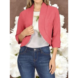 Ladies Fashion Casual Solid Color Three Quarter Sleeve Cardigan | Short Small Coat Coats for Ladies Blazers, Front Open, Spring/Fall Outerwear, Loose Fit, Single Breasted, Solid Color, No