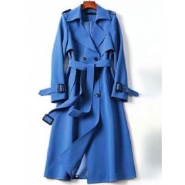 Women's British Style Medium-Length & Long Trench Coat - Knee-Length Button-Front Closure Coat with Wrinkle Detailing, Loose Fit All-Season Outerwear (Machine Washable) for, Casual & Smart-Casual Attire
