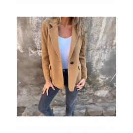 Elegant Lapel Button-Front Fake Pocket Suit Jacket - H-Line Regular Length Winter Coat, Machine Washable Solid Color Blazer for, Weddings & Semi-Formal Events