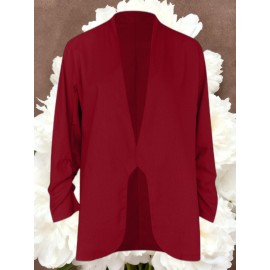 Women Fashion Solid Color Open Front Long Elastic Sleeves Suit Loose Blazers | Chic Outerwear, Single Breasted, Regular Length, Suitable for Everyday & Formal Outfits, Spring/Fall Essential