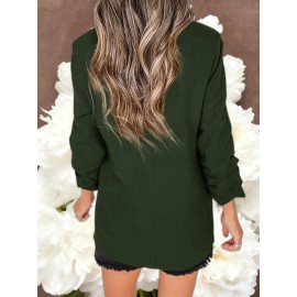 Women Fashion Solid Color Open Front Long Elastic Sleeves Suit Loose Blazers | Chic Outerwear, Single Breasted, Regular Length, Suitable for Everyday & Formal Outfits, Spring/Fall Essential