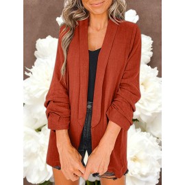Women Fashion Solid Color Open Front Long Elastic Sleeves Suit Loose Blazers | Chic Outerwear, Single Breasted, Regular Length, Suitable for Everyday & Formal Outfits, Spring/Fall Essential