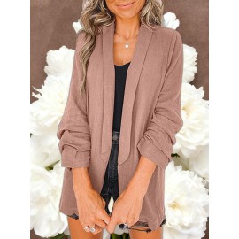 Women Fashion Solid Color Open Front Long Elastic Sleeves Suit Loose Blazers | Chic Outerwear, Single Breasted, Regular Length, Suitable for Everyday & Formal Outfits, Spring/Fall Essential