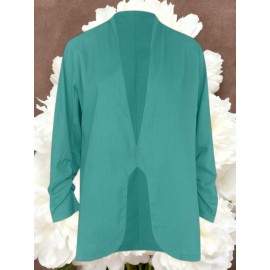 Women Fashion Solid Color Open Front Long Elastic Sleeves Suit Loose Blazers | Chic Outerwear, Single Breasted, Regular Length, Suitable for Everyday & Formal Outfits, Spring/Fall Essential