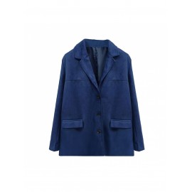 Women's Elegant Retro Brown Winter Blazer Jacket - Oversized Collar & Button Front, Single-Breasted Closure, Long Sleeve Coat for Fall/Winter, Casual & Professional Wear (Size Chart Recommended)