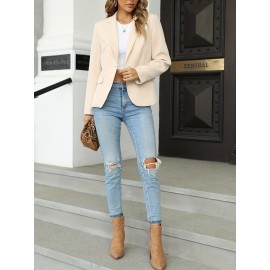 Women's Elegant Slim-Fit H-Line Blazer Jacket with Lapel Collar & Single-Button Closure - Solid Color Work Office Blazer, Machine Washable, Year-Round Professional Outerwear