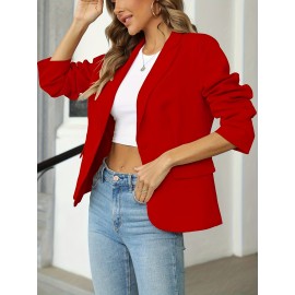 Women's Elegant Slim-Fit H-Line Blazer Jacket with Lapel Collar & Single-Button Closure - Solid Color Work Office Blazer, Machine Washable, Year-Round Professional Outerwear