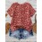 Women'S Red & White Floral Print V-Neck Short Sleeve Blouse - Lightweight Summer Shirt with Relaxed Fit, Machine Washable Nontransparent Fabric, Elegant Casual Top for Beach Outfits, Casual Attire & Semi-Formal Events, Breathable V-Neck Design with