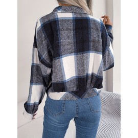 Women's Elegant Structured Jacket - Plaid Checkered Coat (Red/White/Tan) with Classic Collar & Chest Pocket Button Closure, Machine Washable Long Sleeve Blazer for Office, Casual or Formal Wear - Spring/Autumn Outerwear