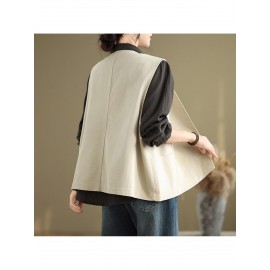 Women's Sleeveless H-Line Regular Fit Jacket - Solid Color Round Neck Winter Coat with Zipper Front Closure, Casual to Semi-Formal Outerwear for Fall & Winter Layering (Blouses/C Dresses under Jacket)