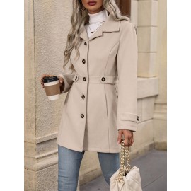 Women'S Elegant Slim-Fit Mid-Length Coat - Lapel Collar Button Front Closure, Vibrant Red Winter Warm Coat with Belt, Structured Tailored Design for Casual & Formal Outfits, Versatile Outerwear for Fall and Winter Seasons, Elegant Coat for Women