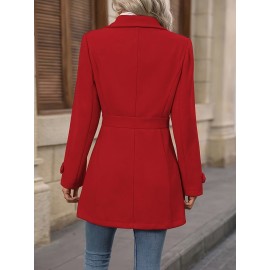 Women'S Elegant Slim-Fit Mid-Length Coat - Lapel Collar Button Front Closure, Vibrant Red Winter Warm Coat with Belt, Structured Tailored Design for Casual & Formal Outfits, Versatile Outerwear for Fall and Winter Seasons, Elegant Coat for Women