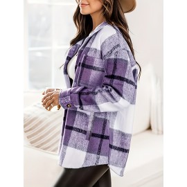 [Plaid Shacket] Plaid Shacket - Women's Long Sleeve Button Overshirt W/ Mid-Weight Warmth | Fall Layering Staple For Work, Weekend & Date Nights
