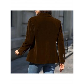 Women'S Winter Solid Color Tailored Suit Jacket - Casual to Semi-Formal Coat with Zipper Closure, H-Line Silhouette & Round Neck, Long Sleeve Layering Outerwear for Fall/Winter, Versatile Cardigan Set in GreenNavy/Charcoal - No Belt Required