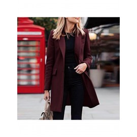 Women's Elegant Blazer Trench Coat Jacket - Button Front Closure Lapel Collar Shacket Cardigan Overcoat, Loose Fit All-Season Outerwear, Casual to Professional Wear (Single-Breasted Button for, Solid Color)