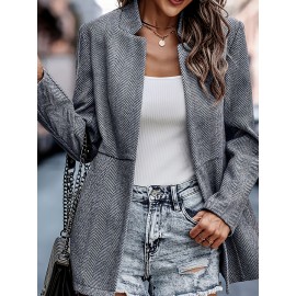 Women'S Elegant Thick Winter Coat - Self-Cleaning Jacquard Patchwork Striped Blazer, Loose-Fit Long Sleeve Single-Button Closure, Warm Casual to Formal Outerwear for Fall & Winter, Durable & Easy-Care (No Ironing) - Versatile for Jeans & Dresses