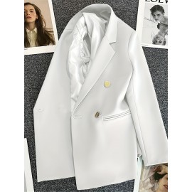 Women's Bright Orange Double-Breasted Lapel Blazer - Oversized Loose-Fit Winter Coat with Pockets, Long Sleeve Tailored Jacket for, Casual & Formal Events, Machine Washable (Vibrant Solid Color Outerwear)