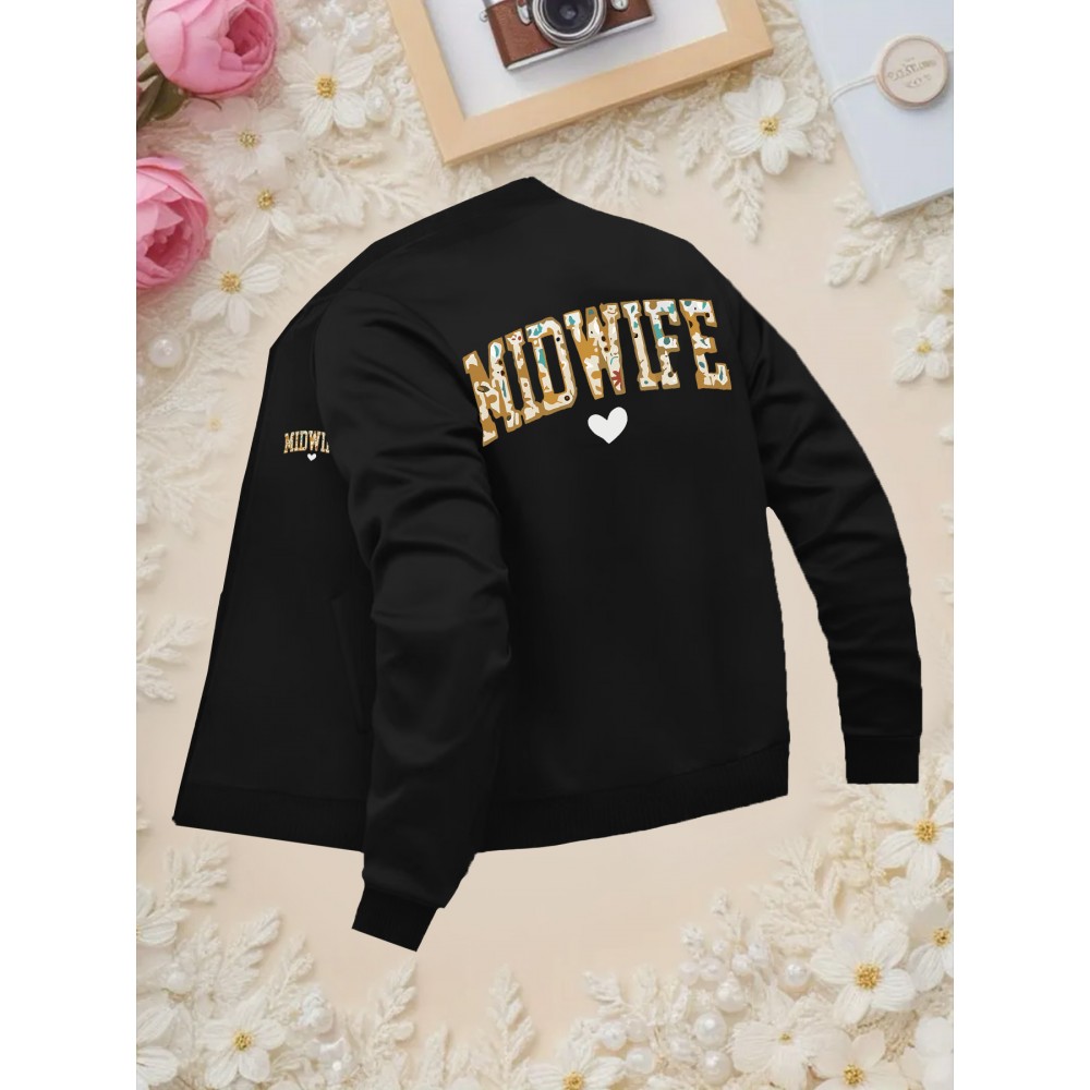 Women'S Red Midwife Graphic Zip-Up Jacket - Casual Long Sleeve Outerwear with 