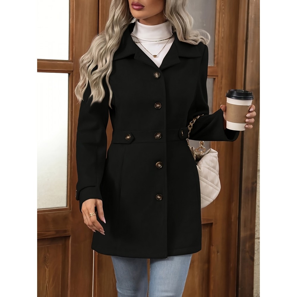 Women'S Elegant Slim-Fit Mid-Length Coat - Lapel Collar Button Front Closure, Vibrant Red Winter Warm Coat with Belt, Structured Tailored Design for Casual & Formal Outfits, Versatile Outerwear for Fall and Winter Seasons, Elegant Coat for Women